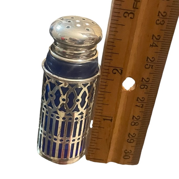 Vintage William Adams Silver/Blue Cobalt Glass Salt Pepper Set of 4 In A Box - Picture 4 of 5
